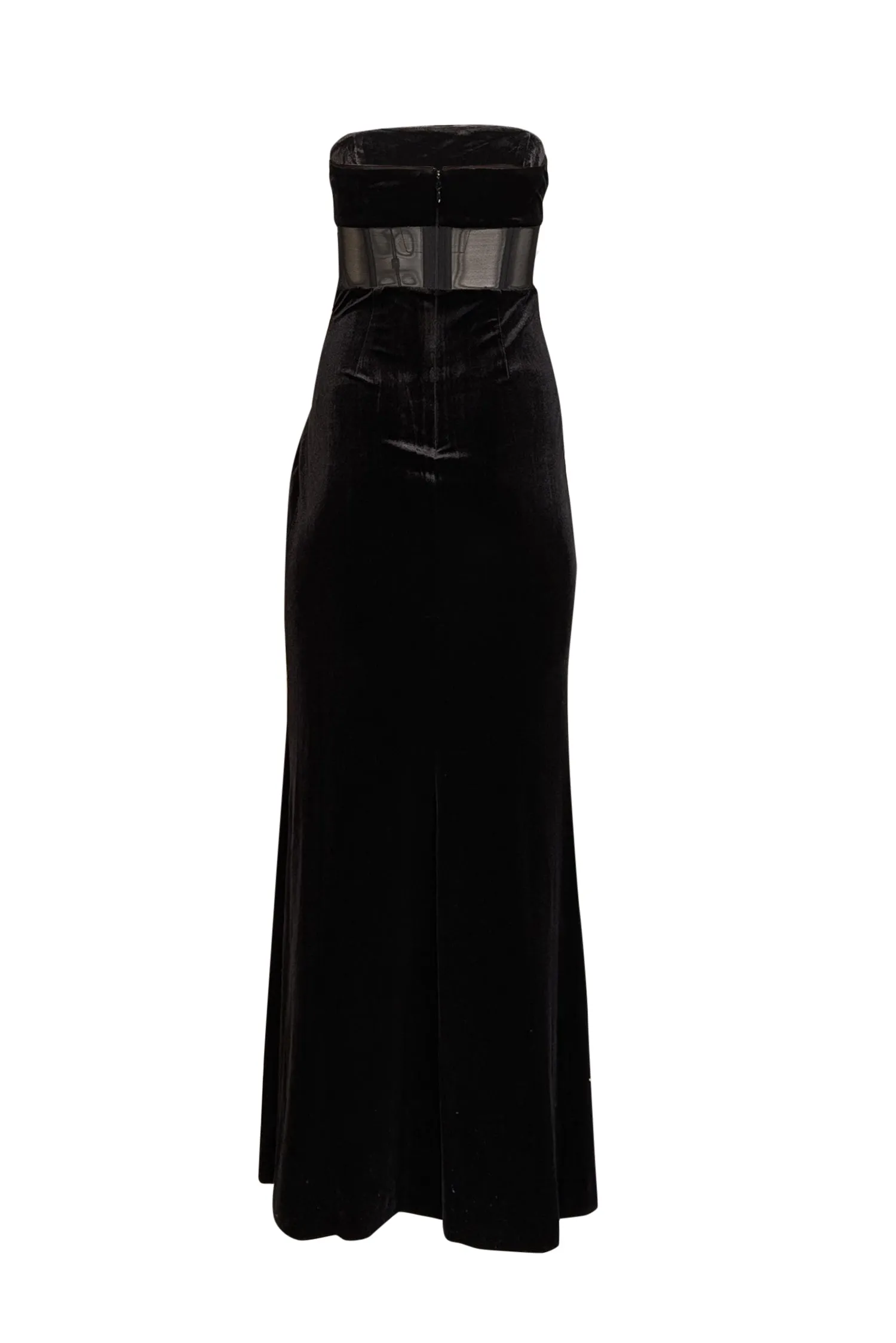 BCBG Max Azria - Black Velvet Gown w/ Semi-Sheer Cutout Sz XXS