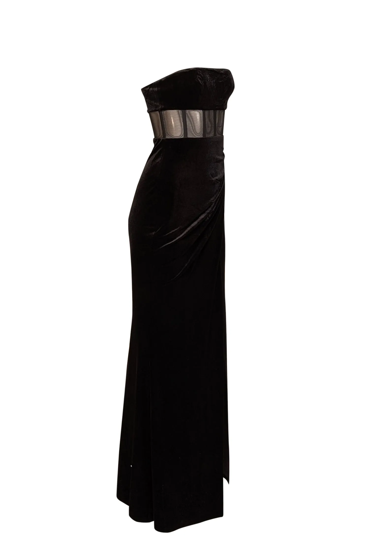 BCBG Max Azria - Black Velvet Gown w/ Semi-Sheer Cutout Sz XXS