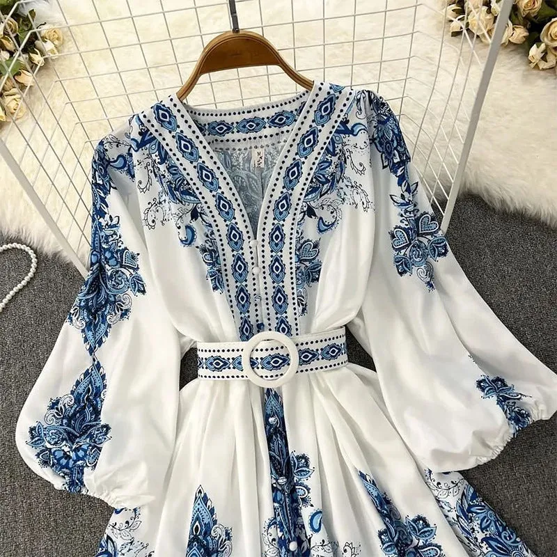 Bohemian Print Long Sleeve Maxi Dress