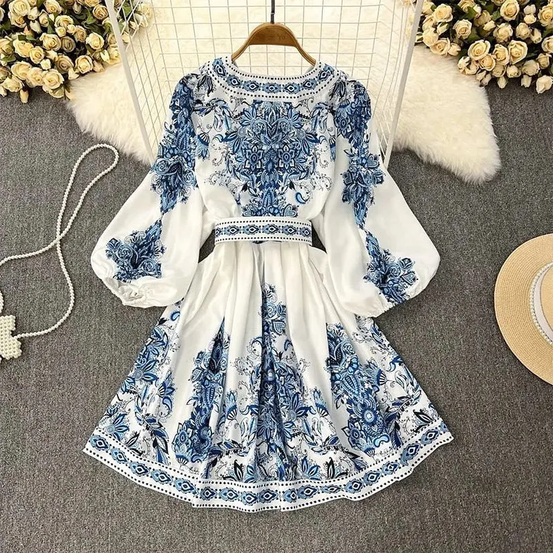 Bohemian Print Long Sleeve Maxi Dress