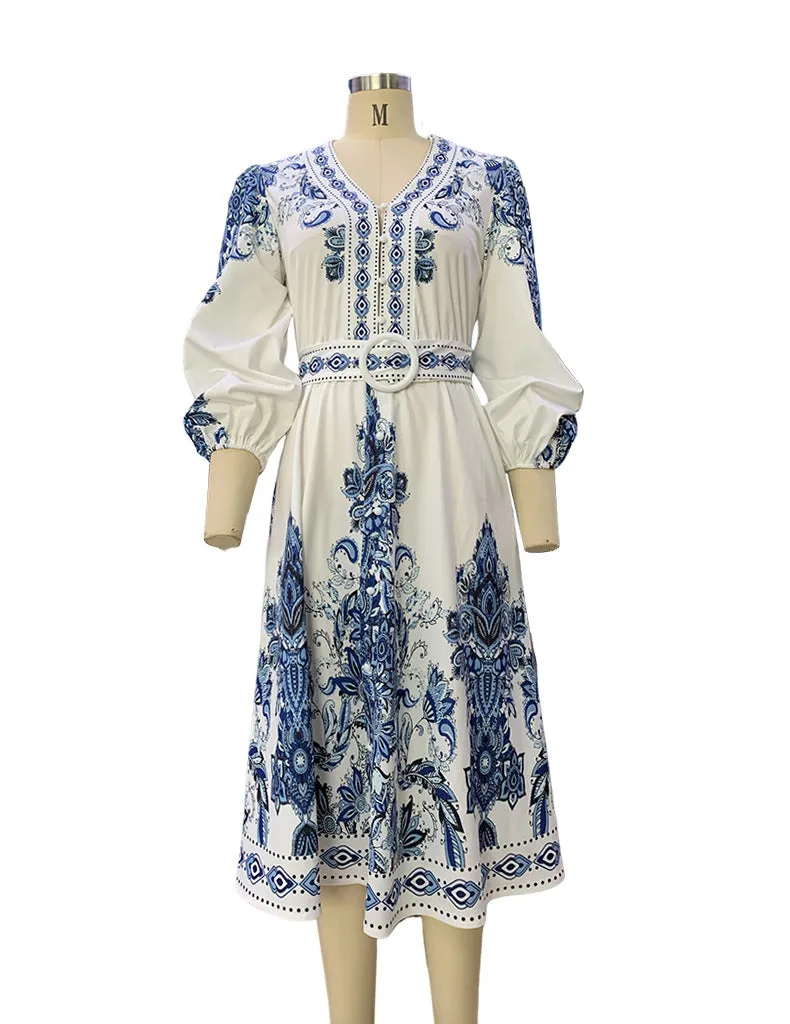 Bohemian Print Long Sleeve Maxi Dress