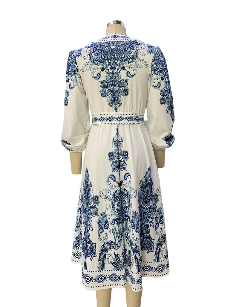 Bohemian Print Long Sleeve Maxi Dress