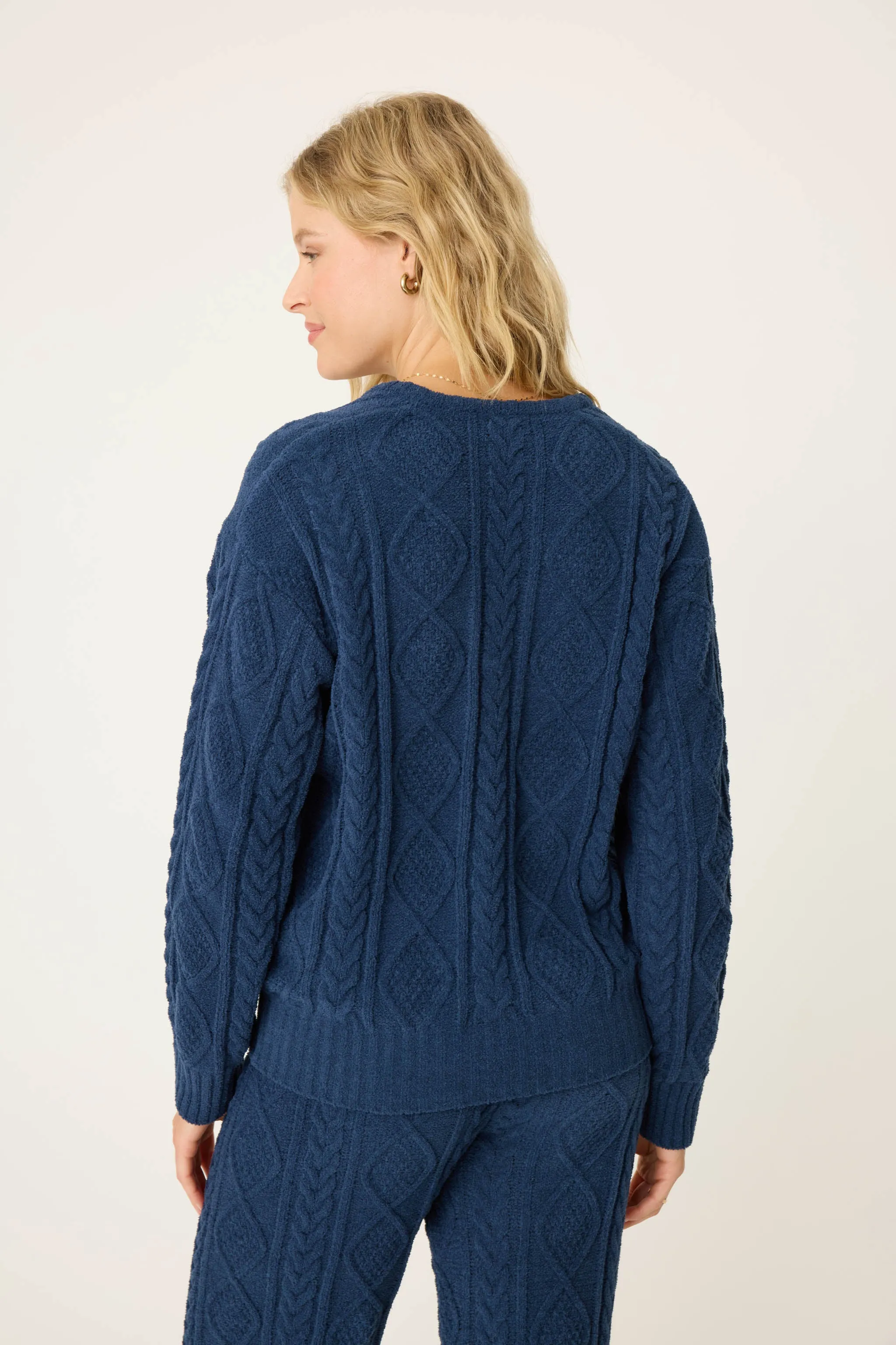 Chenille Cozy Cable Lounge V-Neck Sweater