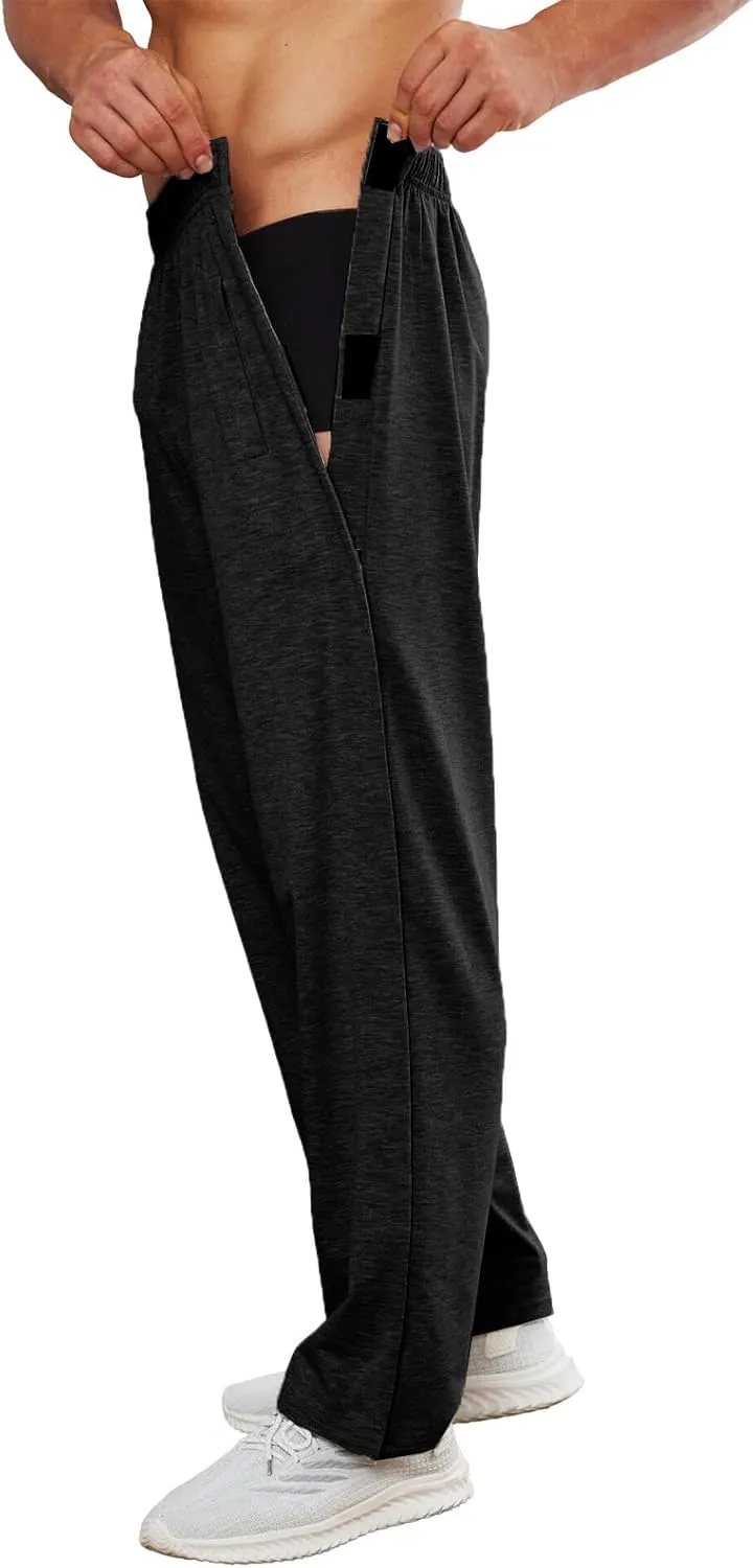 Deyeek Men's Tear Away Pants 2 Side Snap Open Bottom Sweatpants Loose Fit Casual Post Surgery Pants with Pockets