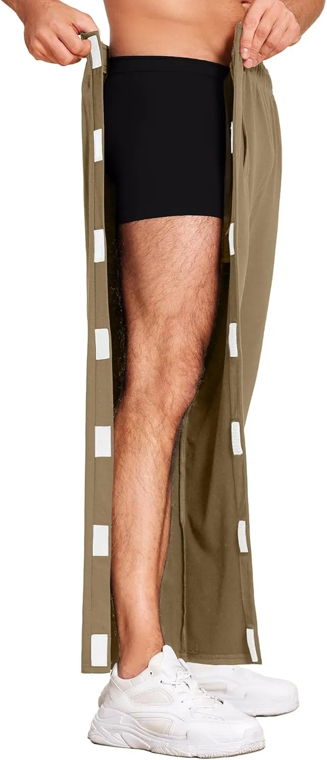 Deyeek Men's Tear Away Pants 2 Side Snap Open Bottom Sweatpants Loose Fit Casual Post Surgery Pants with Pockets