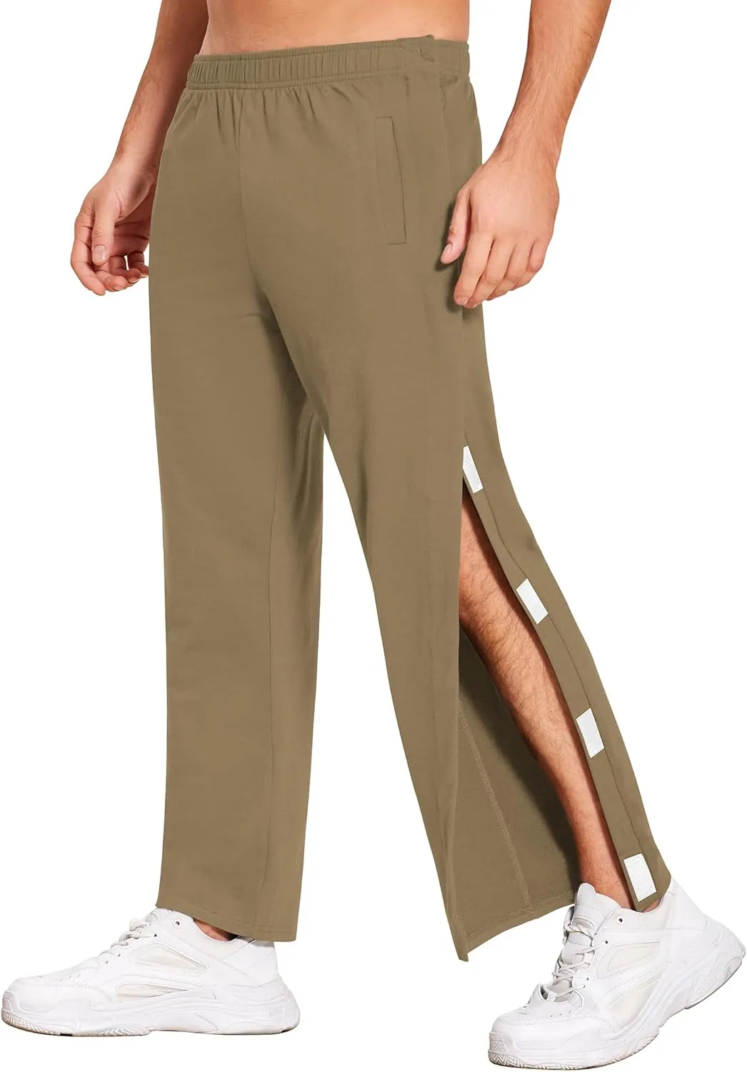 Deyeek Men's Tear Away Pants 2 Side Snap Open Bottom Sweatpants Loose Fit Casual Post Surgery Pants with Pockets