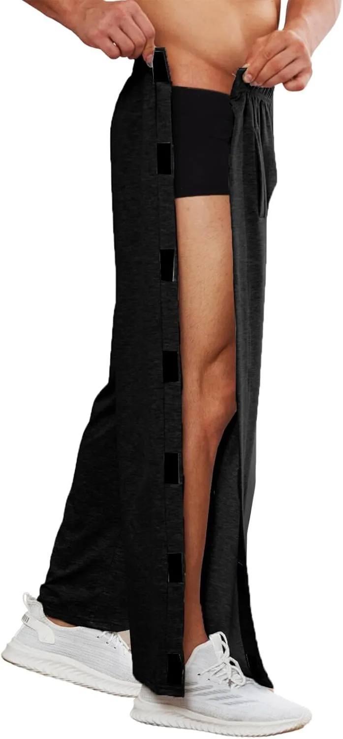 Deyeek Men's Tear Away Pants 2 Side Snap Open Bottom Sweatpants Loose Fit Casual Post Surgery Pants with Pockets