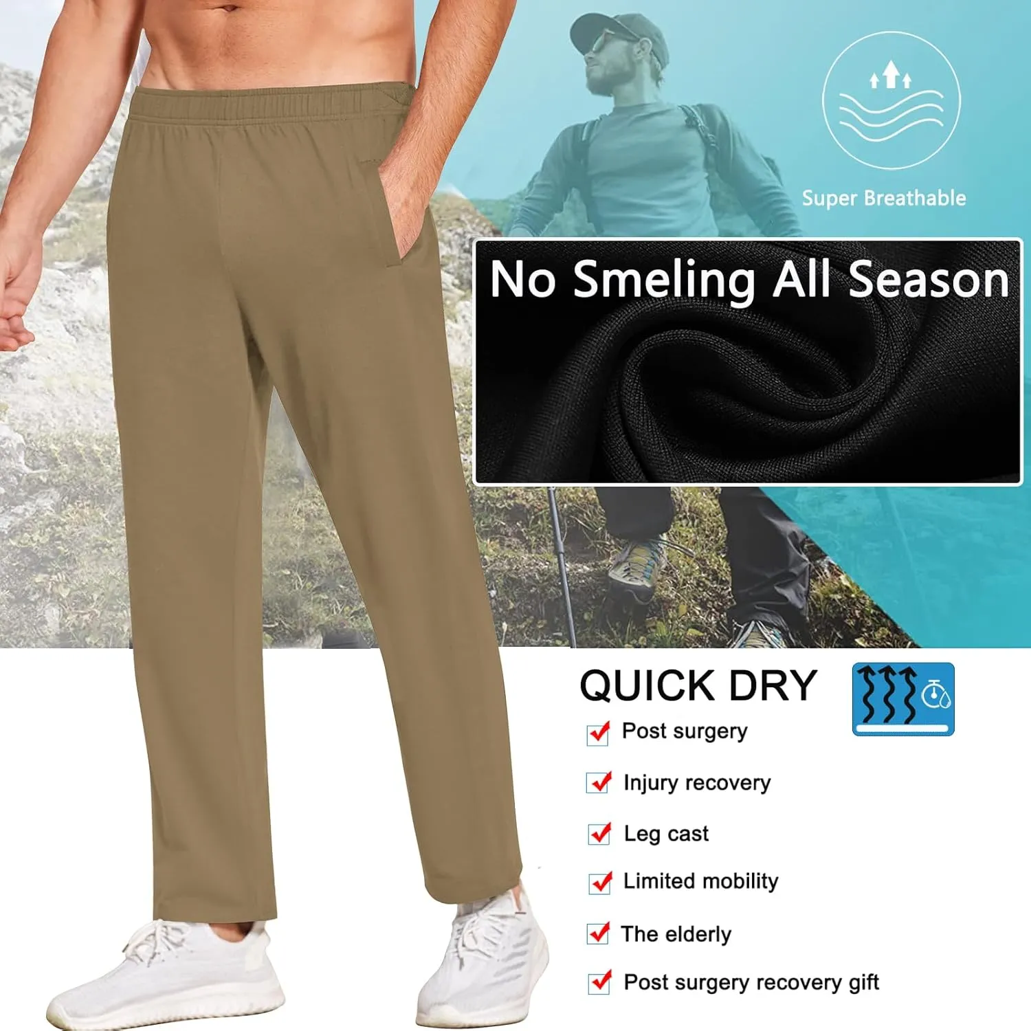 Deyeek Men's Tear Away Pants 2 Side Snap Open Bottom Sweatpants Loose Fit Casual Post Surgery Pants with Pockets