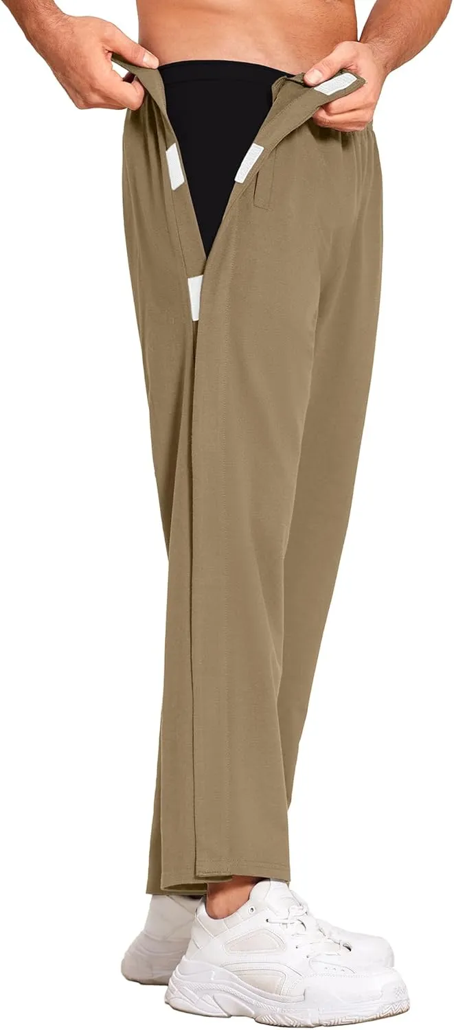 Deyeek Men's Tear Away Pants 2 Side Snap Open Bottom Sweatpants Loose Fit Casual Post Surgery Pants with Pockets