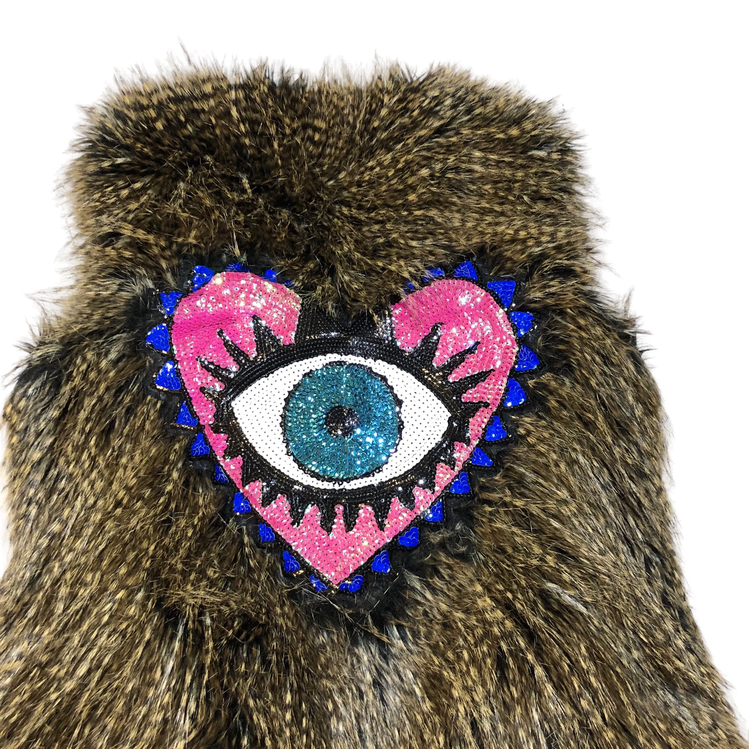 Embellished Heart Eye faux fur vest