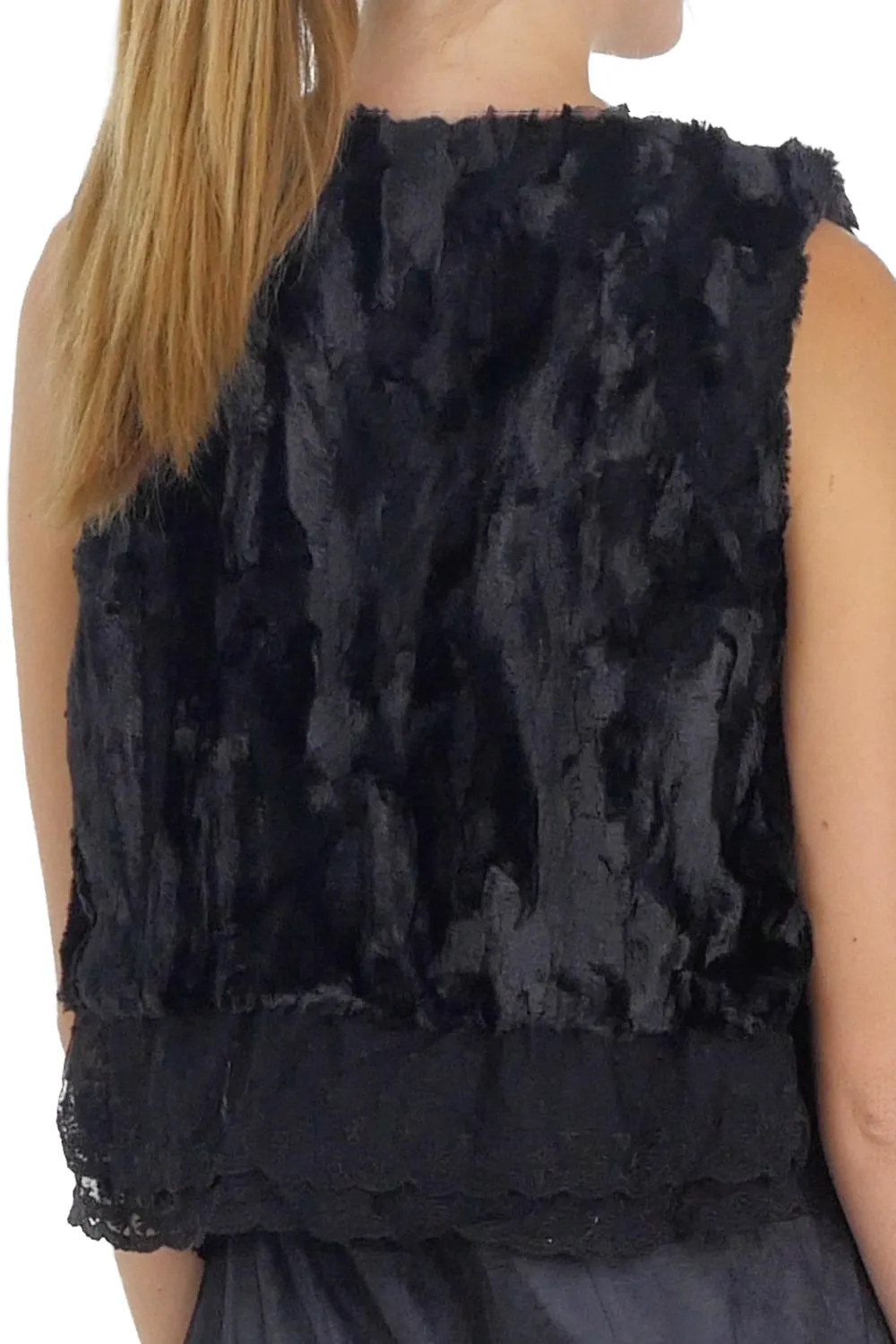 Faux Fur Mini Bolero Vest with Lace Around