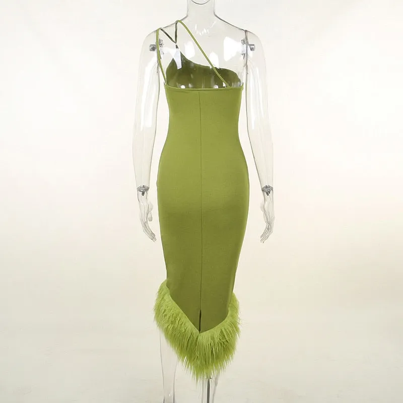 Feather Bodycon Midi Dress