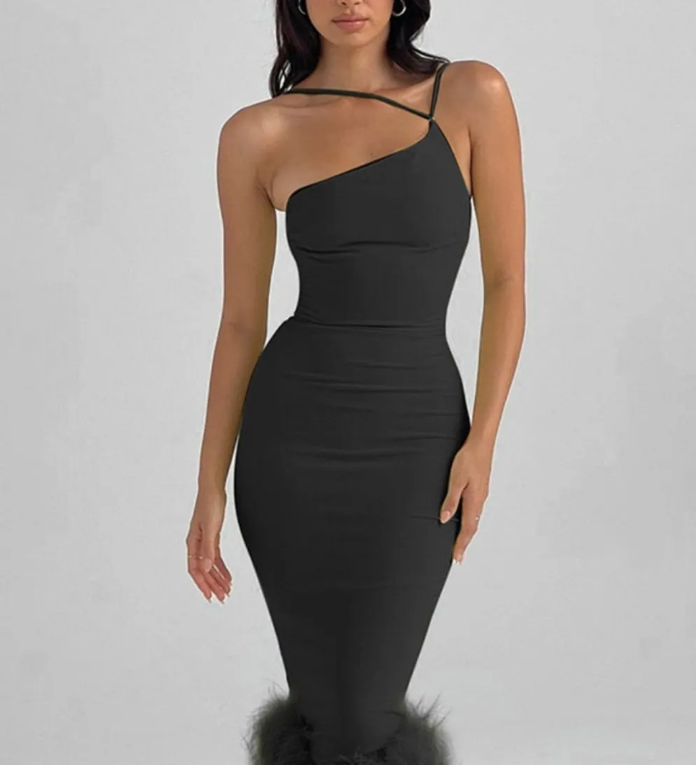 Feather Bodycon Midi Dress