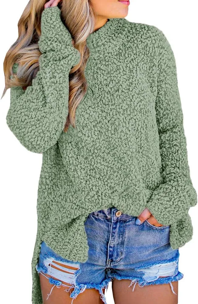 Imily Bela Womens Fuzzy Knitted Sweater Sherpa Fleece Side Slit Full Sleeve Jumper Outwears