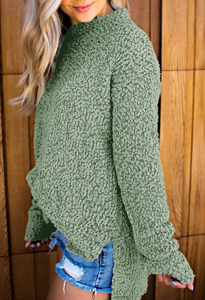Imily Bela Womens Fuzzy Knitted Sweater Sherpa Fleece Side Slit Full Sleeve Jumper Outwears