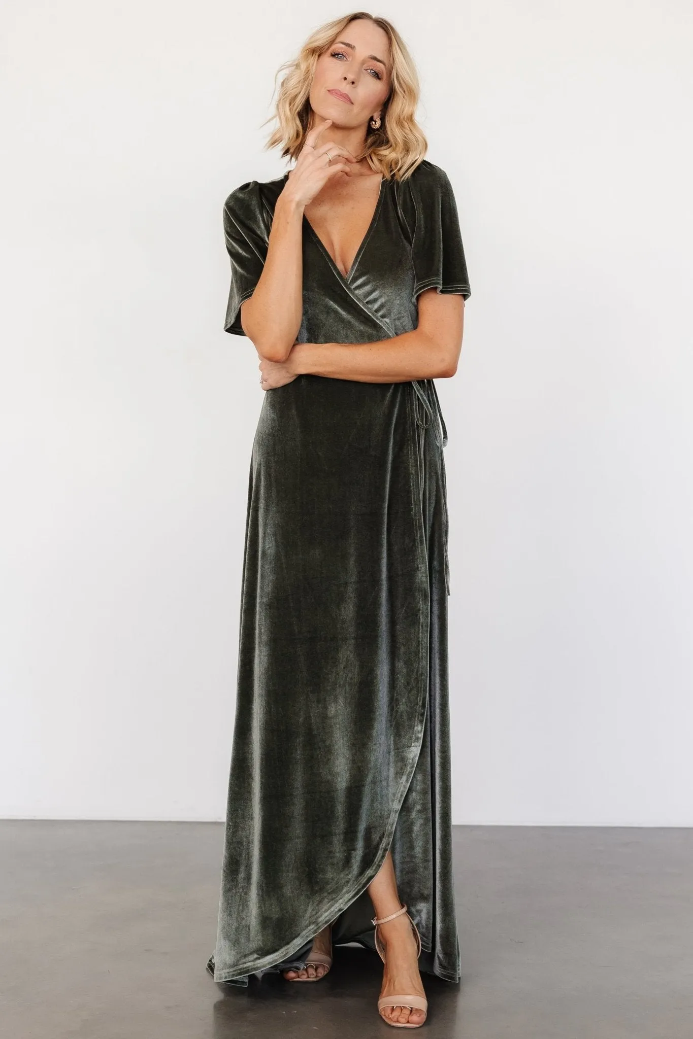 Katelyn Velvet Maxi Wrap Dress | Eucalyptus