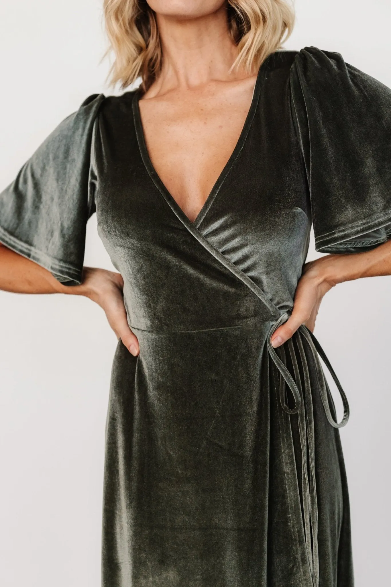 Katelyn Velvet Maxi Wrap Dress | Eucalyptus
