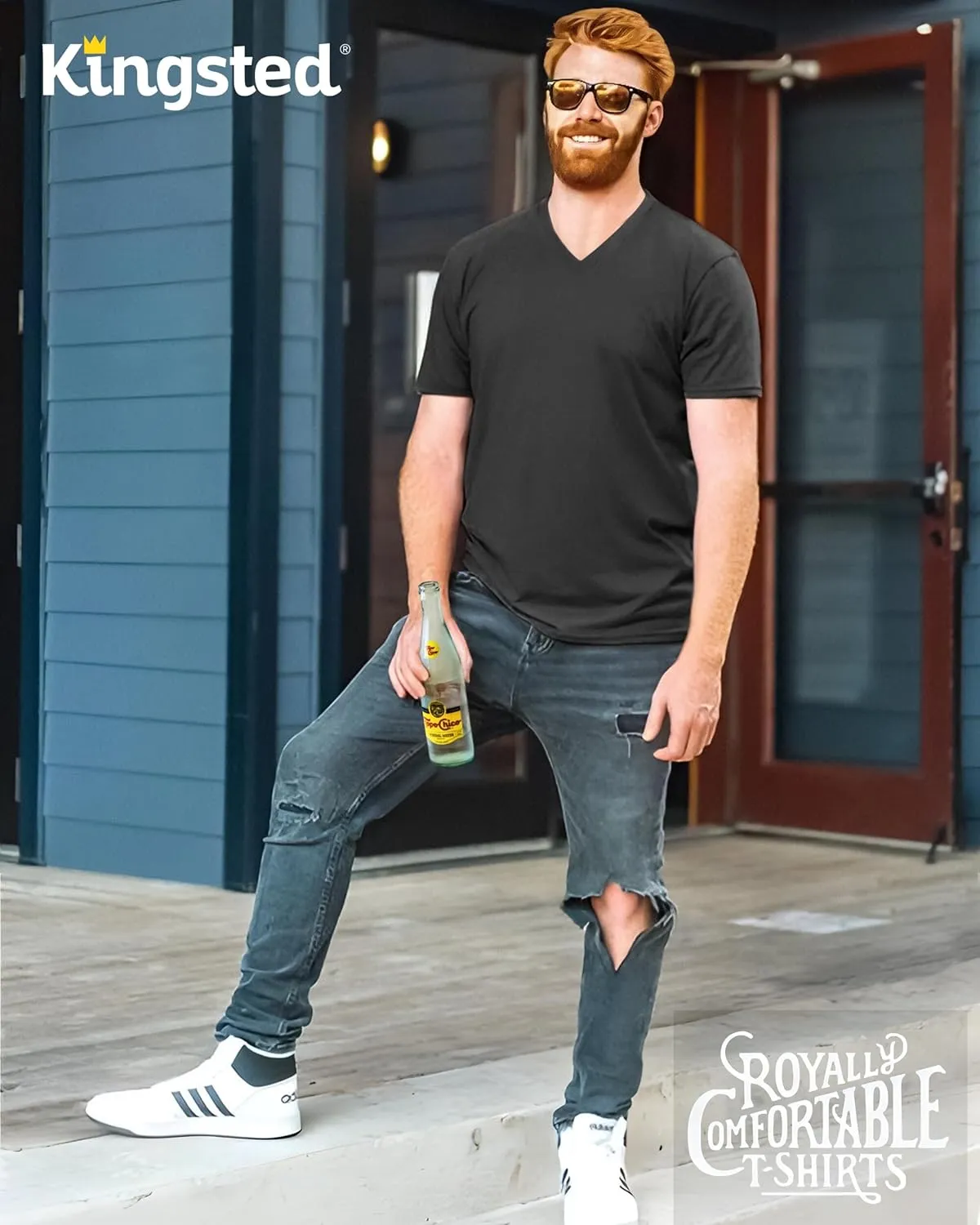 Kingsted V-Neck T-Shirts for Men - Royally Comfortable - Super Soft Premium Fabric - Well-Crafted Classic Fit - Bundle & Save