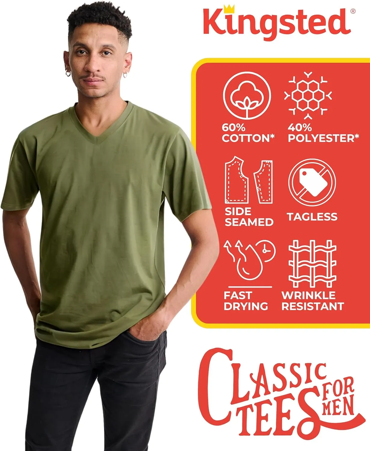 Kingsted V-Neck T-Shirts for Men - Royally Comfortable - Super Soft Premium Fabric - Well-Crafted Classic Fit - Bundle & Save