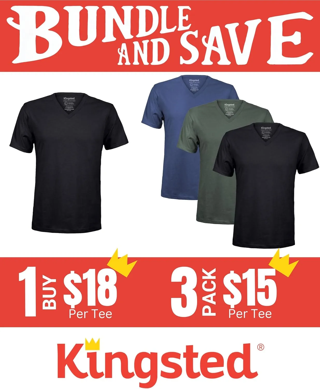 Kingsted V-Neck T-Shirts for Men - Royally Comfortable - Super Soft Premium Fabric - Well-Crafted Classic Fit - Bundle & Save