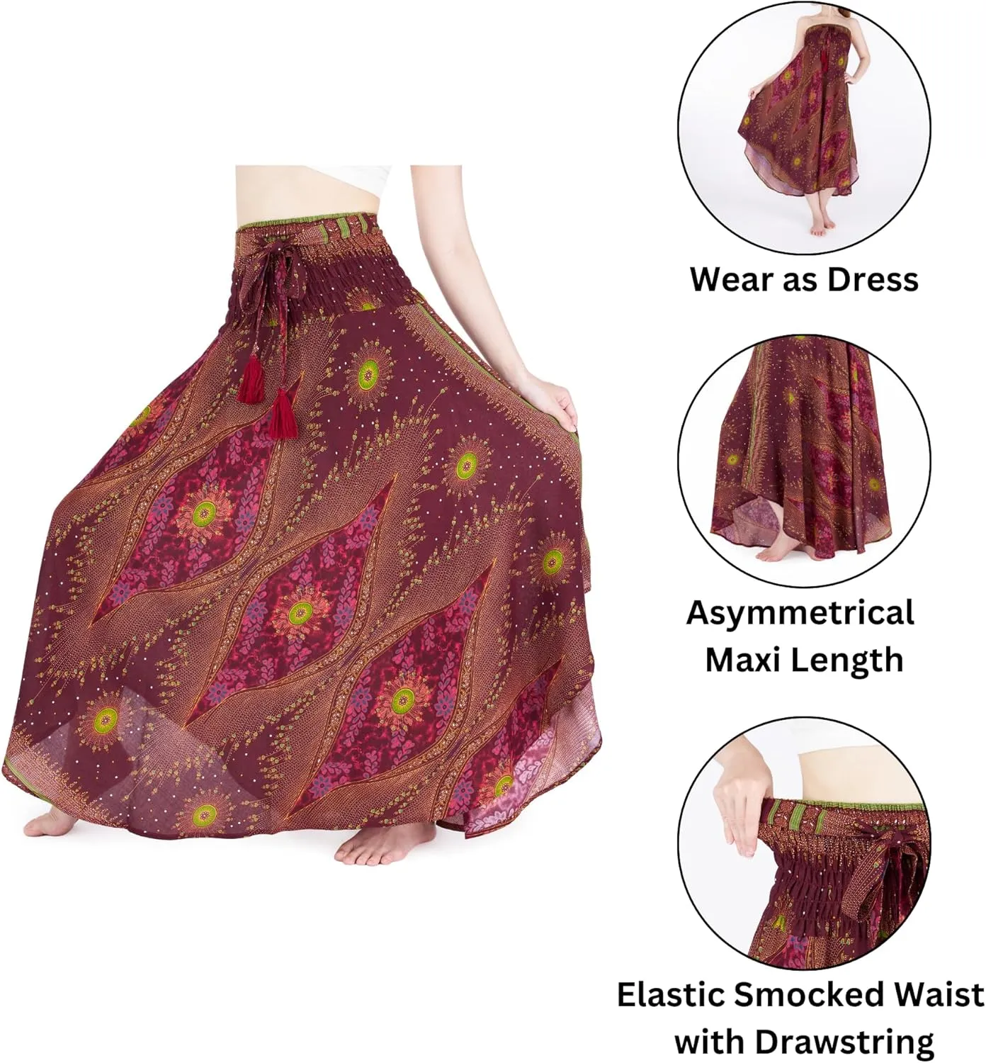 Lannaclothesdesign Women's Long Maxi Skirt Bohemian Gypsy Hippie Style Clothing Boho Skirts