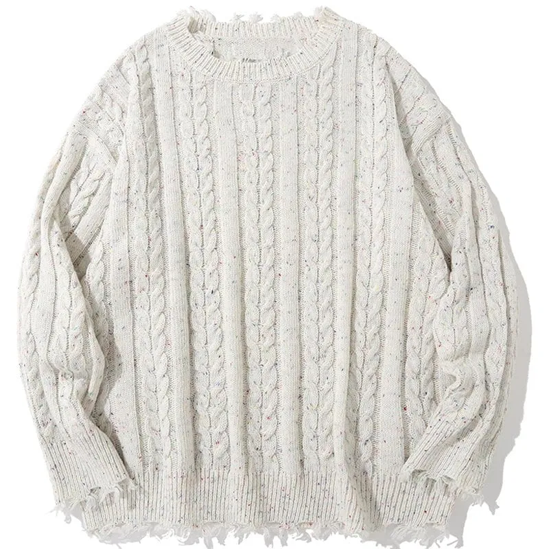 Lemandik Distressed Cable Knit Sweater
