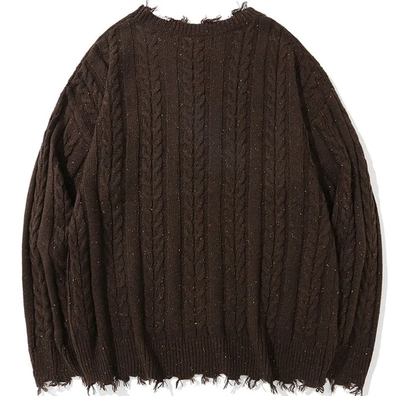 Lemandik Distressed Cable Knit Sweater