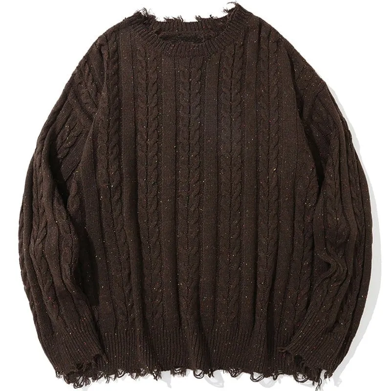 Lemandik Distressed Cable Knit Sweater