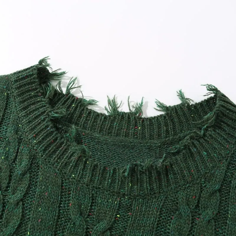 Lemandik Distressed Cable Knit Sweater
