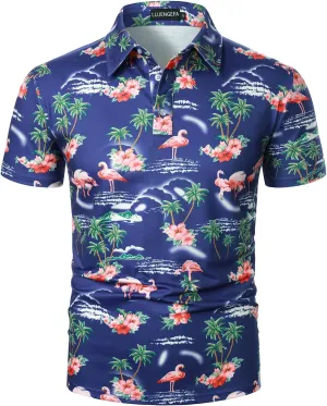Men's Casual Short Sleeve Polo Shirt Summer Holiday Beach Tropical Tops Golf Shirts for Men