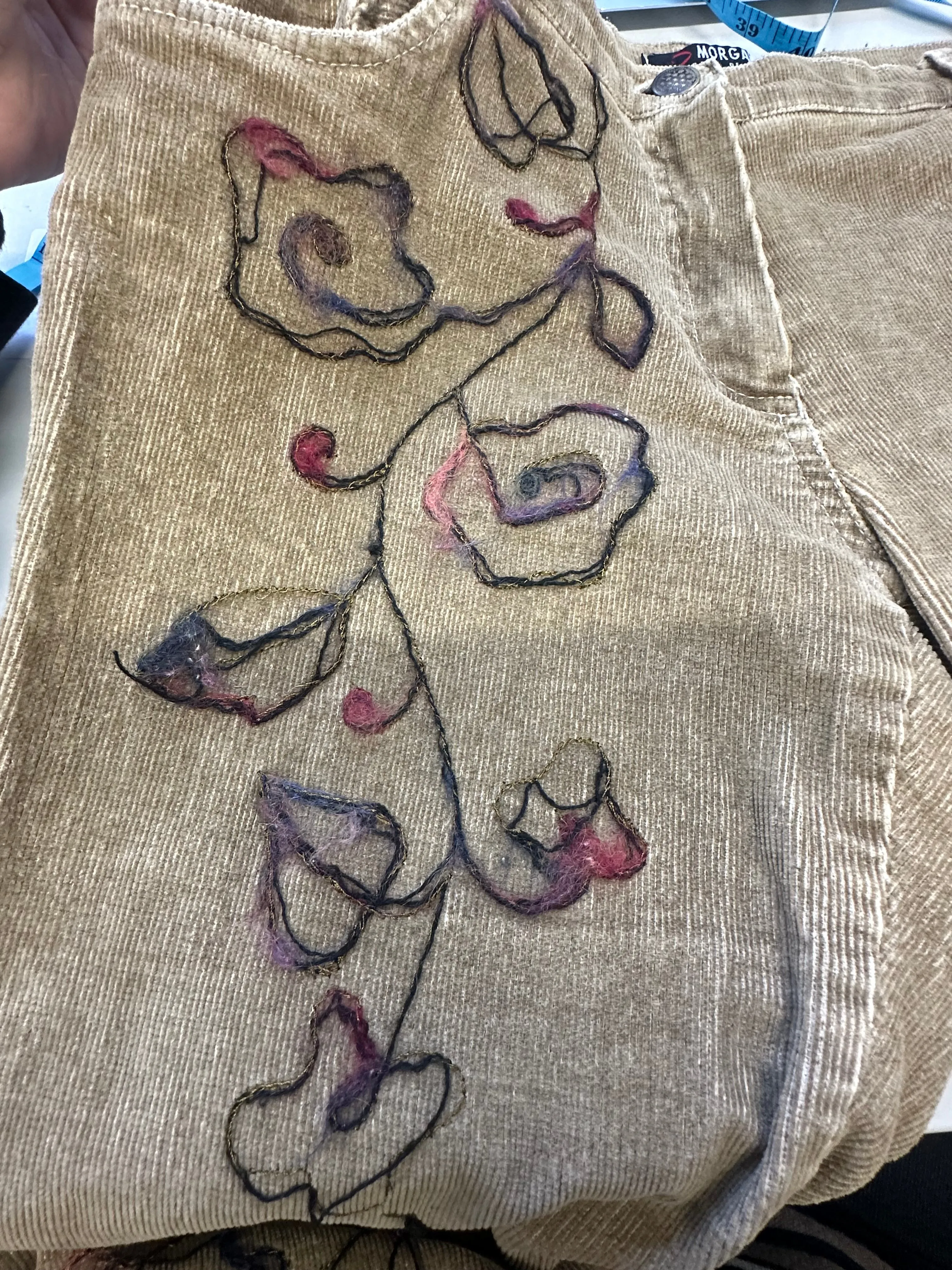morgan de toi brown corduroy embroidered trousers