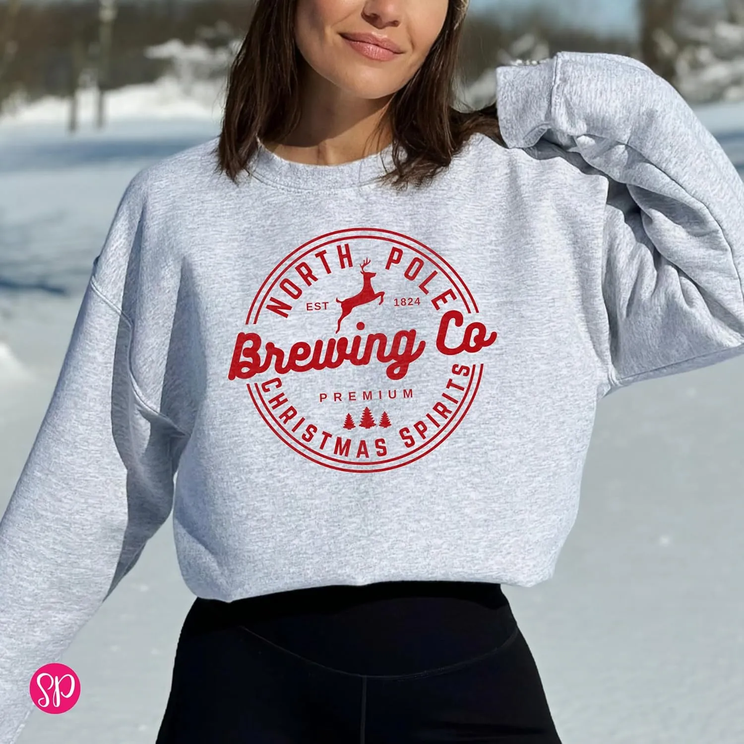 North Pole Brewing Co. Christmas Sweatshirt - Funny Graphic Sweatshirts for Women, Holiday Christmas Sweater, Comfy Pullover