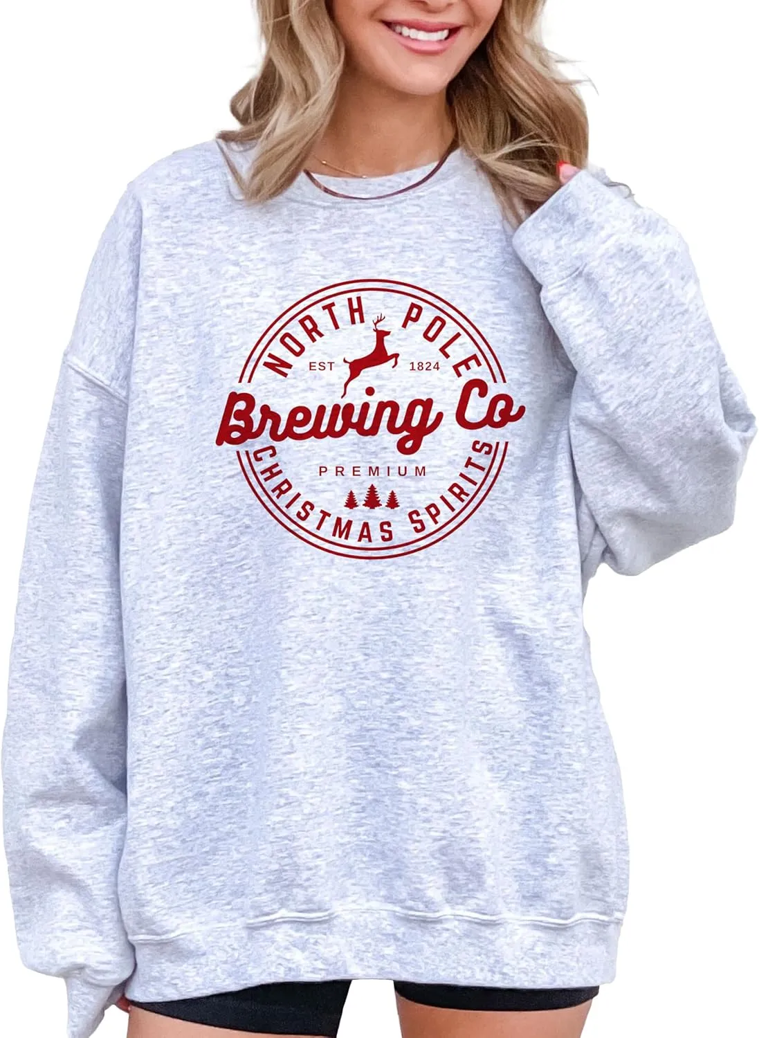 North Pole Brewing Co. Christmas Sweatshirt - Funny Graphic Sweatshirts for Women, Holiday Christmas Sweater, Comfy Pullover