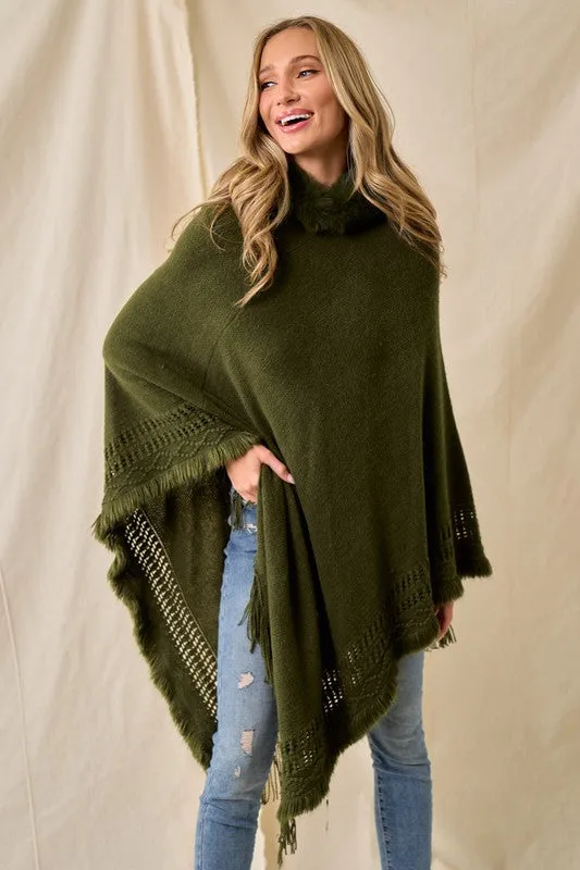 Oversized Knit Sweater Poncho Hooded