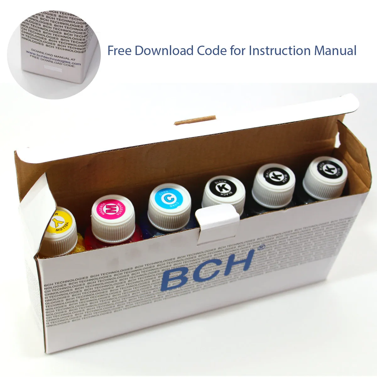 Premium HUVR Dye Ink - 100 ml x 6 Four-Color Refill Ink for Canon (KD600X-AC)