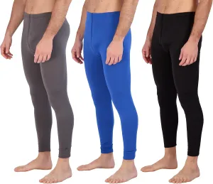 Real Essentials 3 Pack: Men's Thermal Underwear Base Layer Fleece Lined Pants with Fly - Long John Bottom(Big & Tall)
