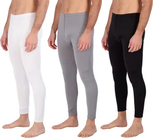 Real Essentials 3 Pack: Men's Thermal Underwear Base Layer Fleece Lined Pants with Fly - Long John Bottom(Big & Tall)