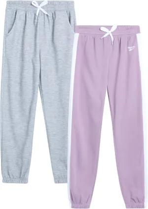 Reebok Girls' Sweatpants - 2 Pack Active Pull On Fleece Joggers and Wide Leg Jogger Pants with Pockets (Sizes: 4-16)