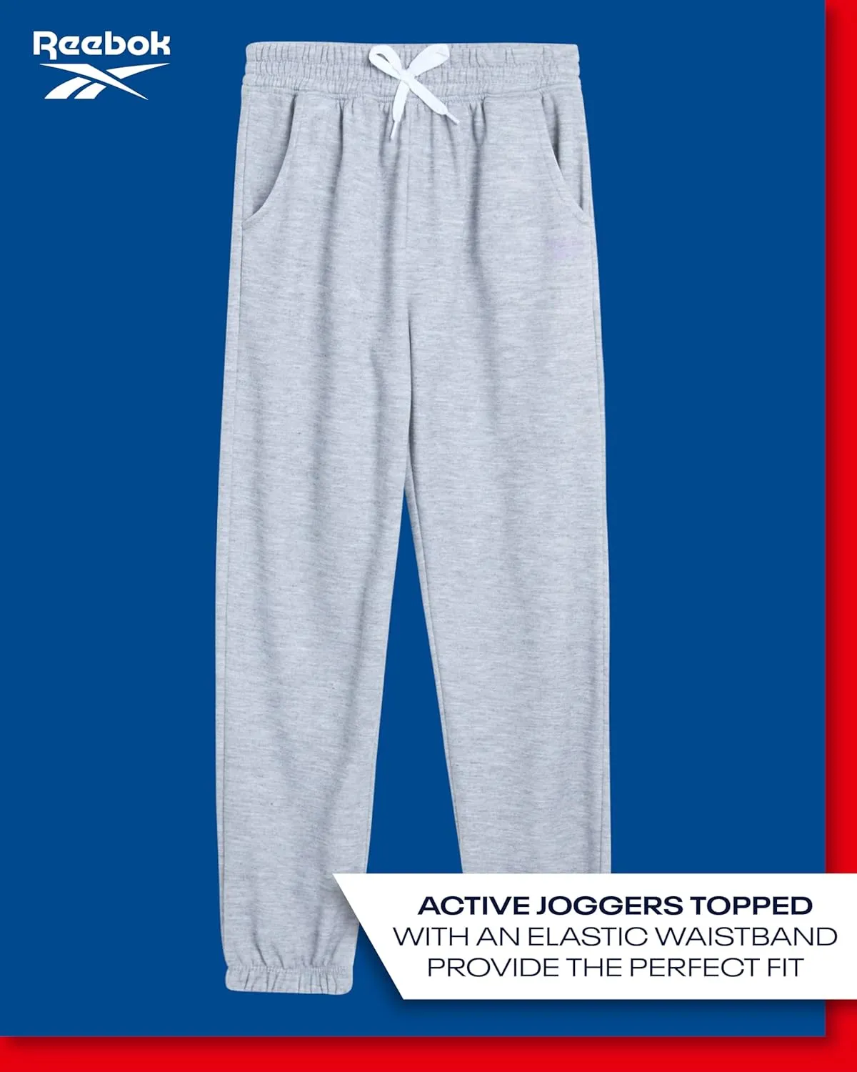 Reebok Girls' Sweatpants - 2 Pack Active Pull On Fleece Joggers and Wide Leg Jogger Pants with Pockets (Sizes: 4-16)