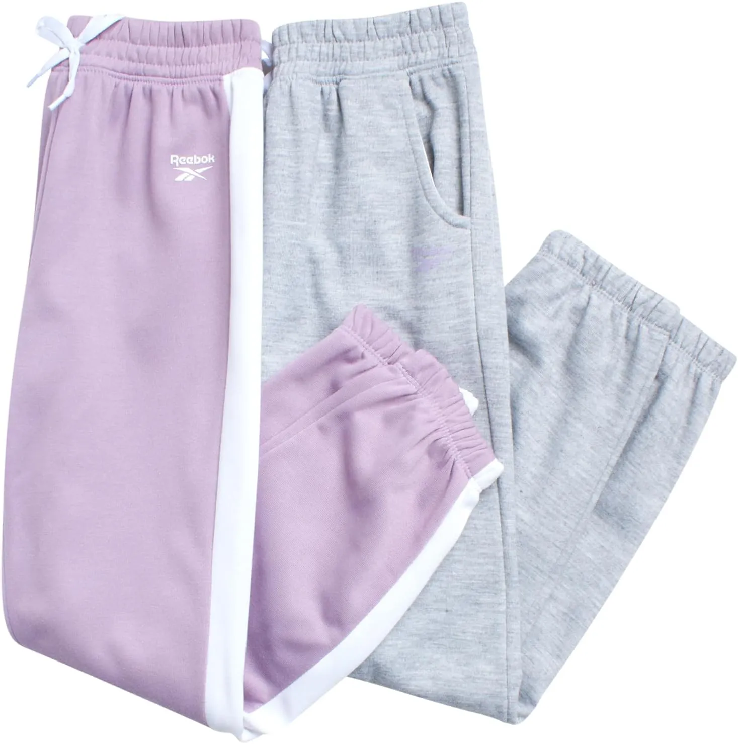 Reebok Girls' Sweatpants - 2 Pack Active Pull On Fleece Joggers and Wide Leg Jogger Pants with Pockets (Sizes: 4-16)