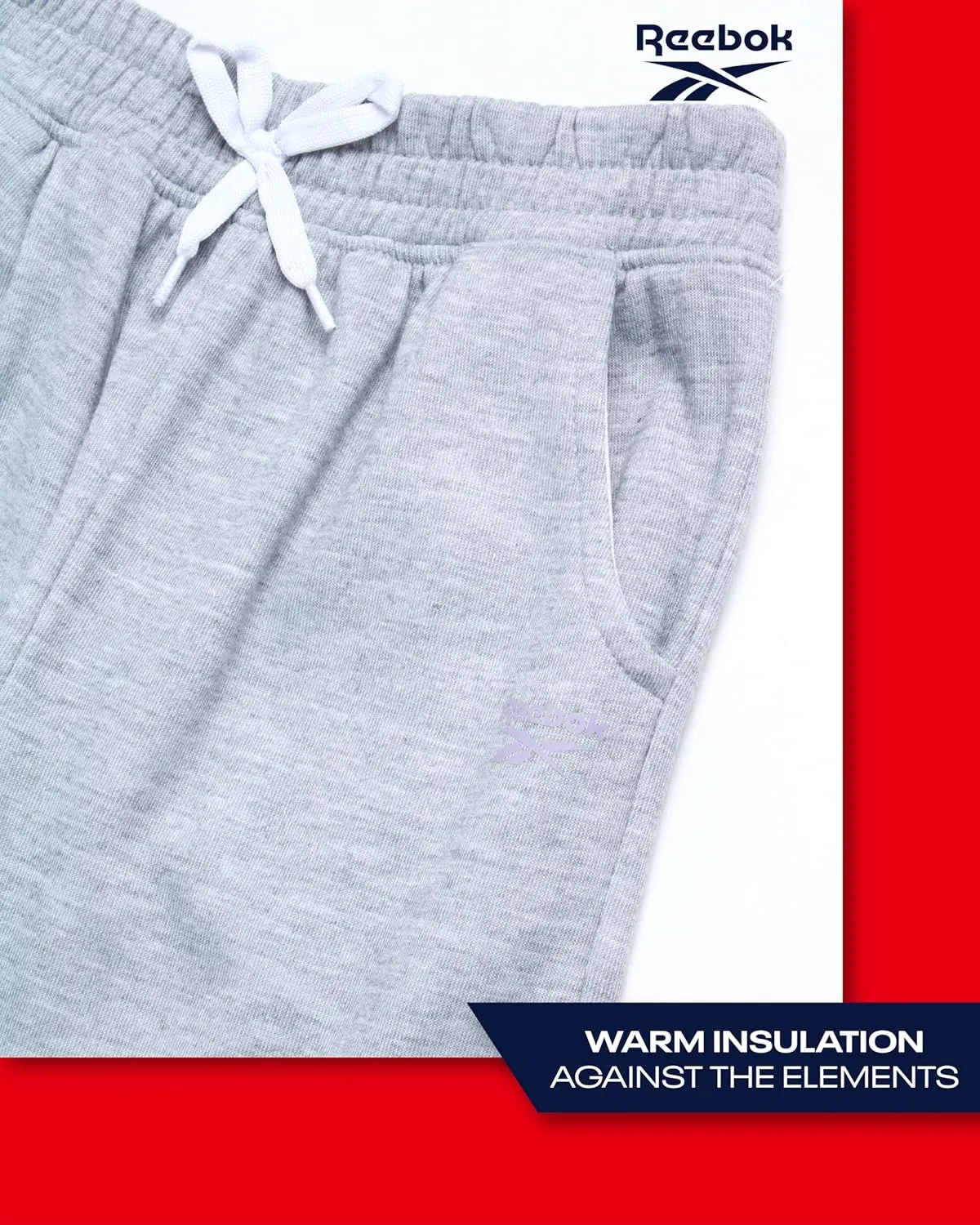 Reebok Girls' Sweatpants - 2 Pack Active Pull On Fleece Joggers and Wide Leg Jogger Pants with Pockets (Sizes: 4-16)