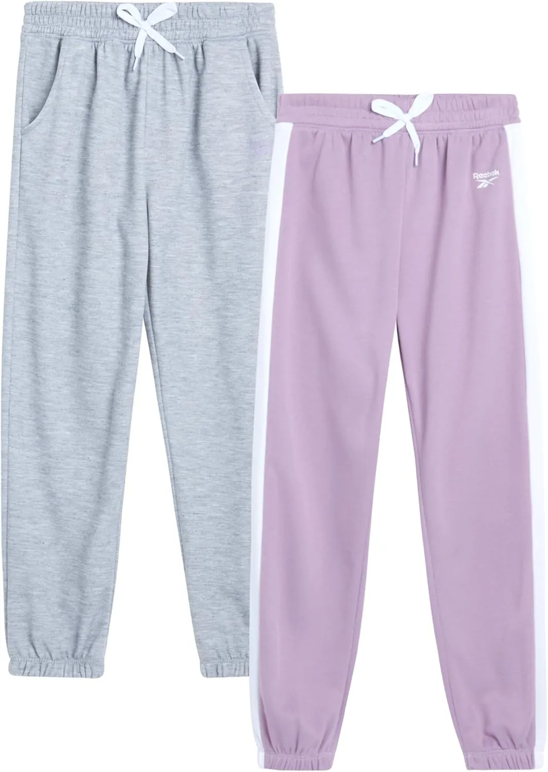 Reebok Girls' Sweatpants - 2 Pack Active Pull On Fleece Joggers and Wide Leg Jogger Pants with Pockets (Sizes: 4-16)