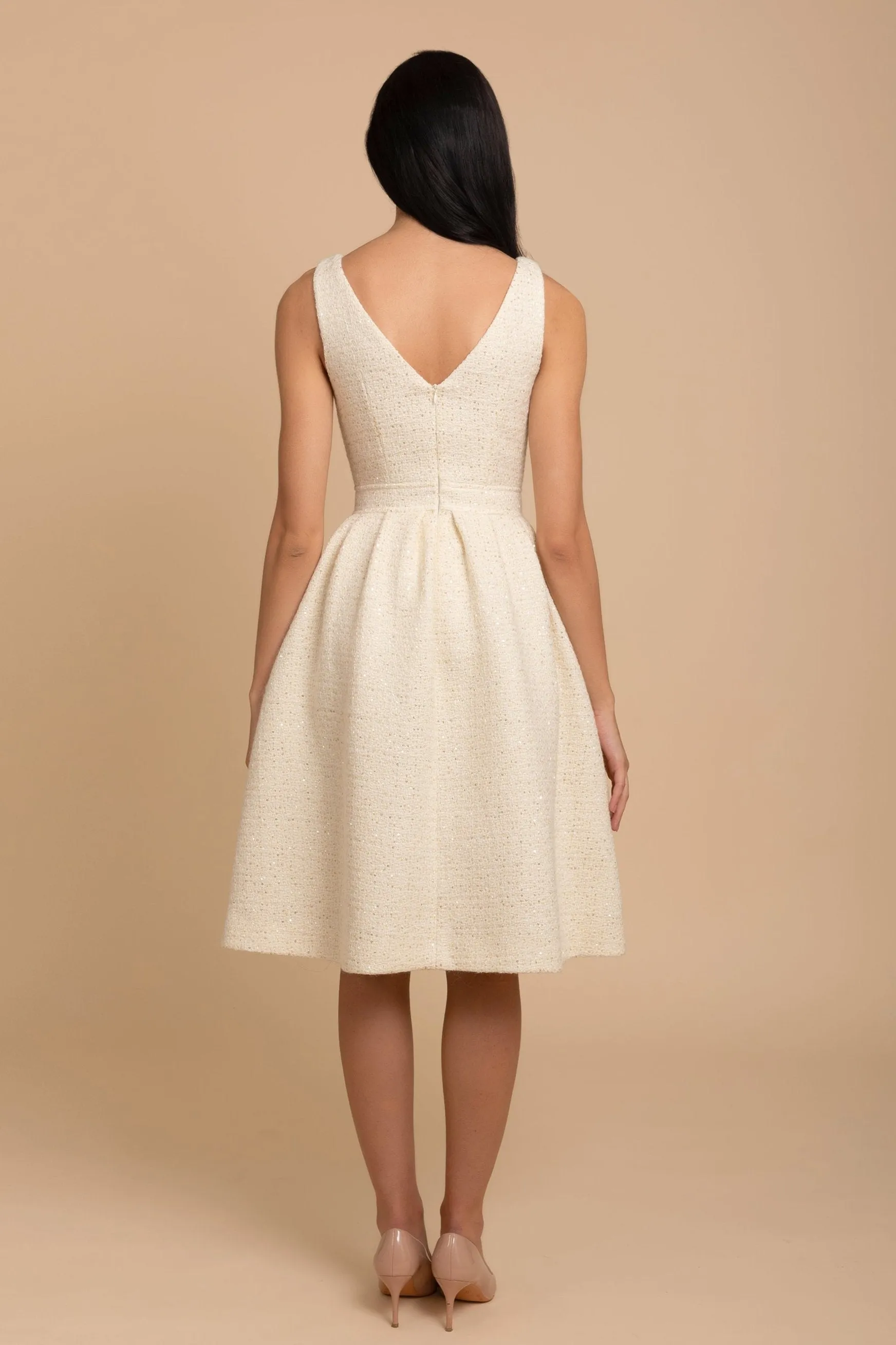 'Splendour' Wool Tweed Midi Dress in Crema