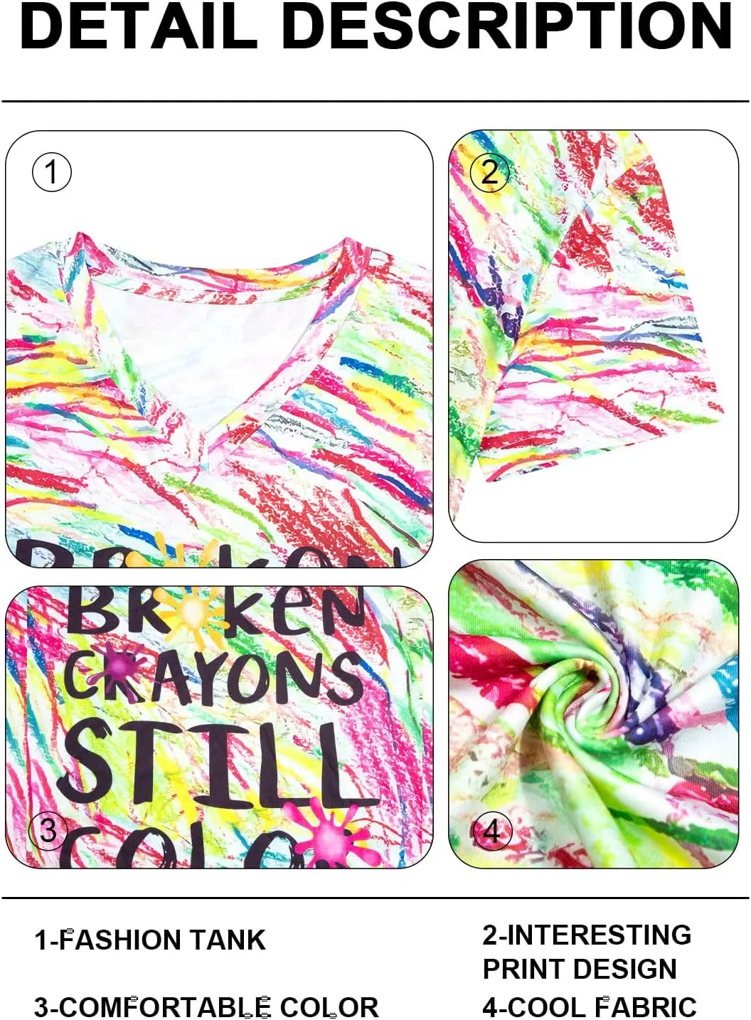 Teacher Shirt for Women Crayons Graphic Tee Mental Health Awareness Supporter T-Shirt Holiday Casual V-Neck Tops