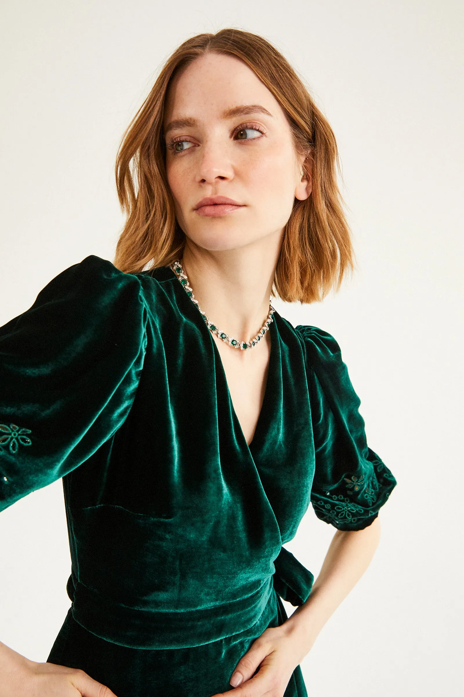 Vermont Wrap Dress Emerald Cut Work Velvet