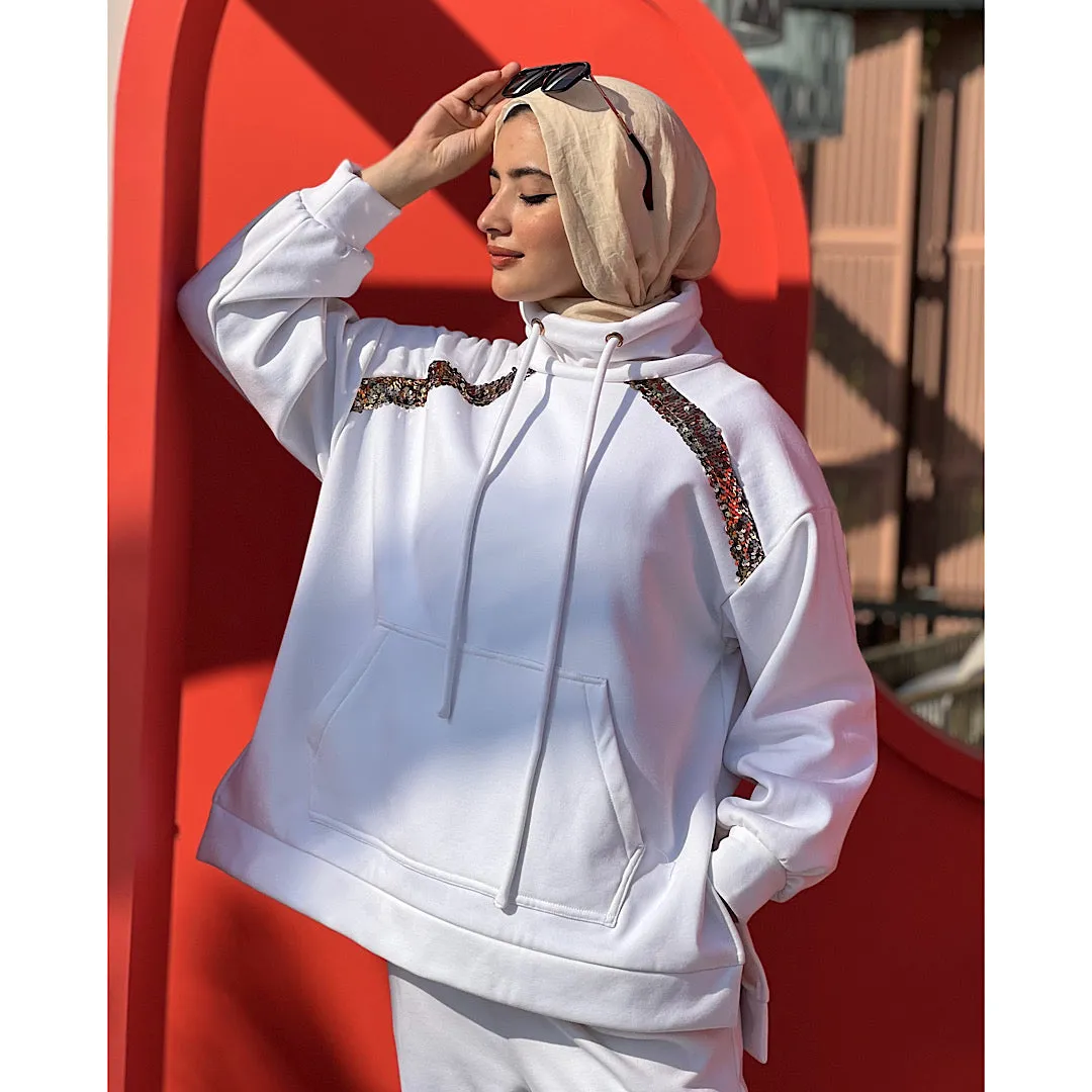 White high neck drawstring co-ord set