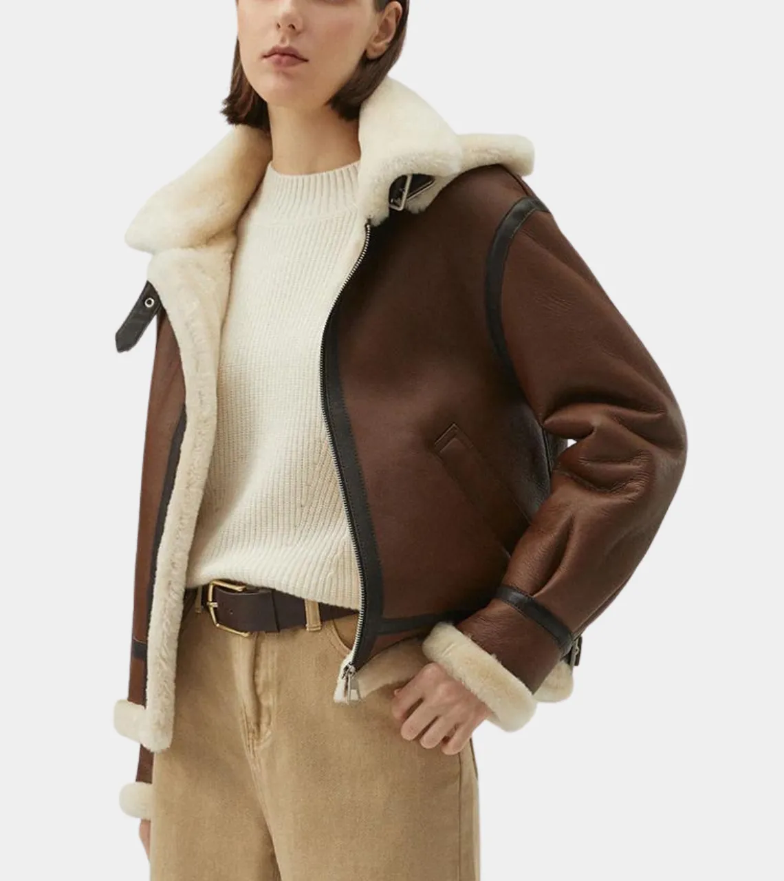 Women's B3 Bomber Shearling Leather Jacket Brown