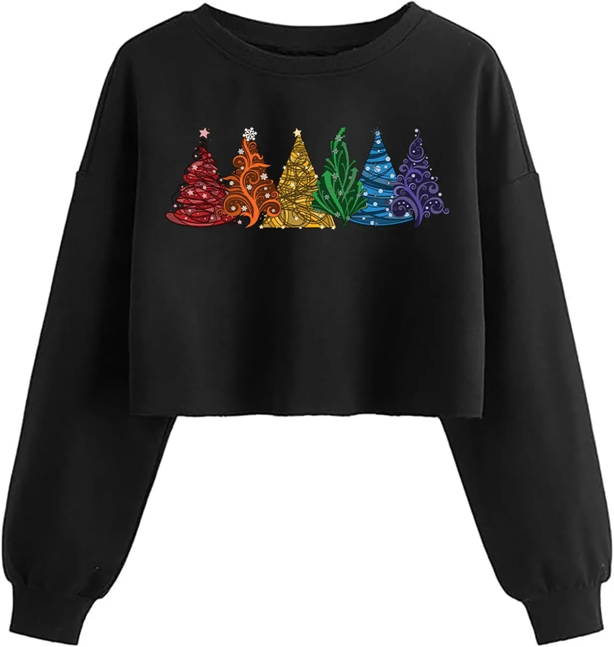 Women's Funny Christmas Graphic Crop Sweatshirts Xmas Holiday Party Casual Lantern Long Sleeve Pullover Tops