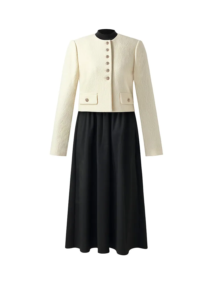 Wool Crop Jacket And Midi Dress Two-Piece Set